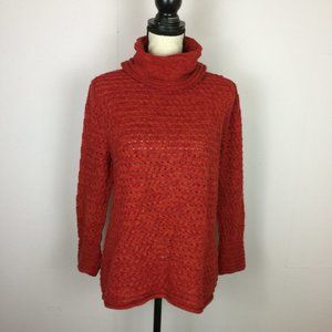 NOMADIC TRADERS Sweater Size S Womans Red Ramie Open Knit Turtleneck Pullover